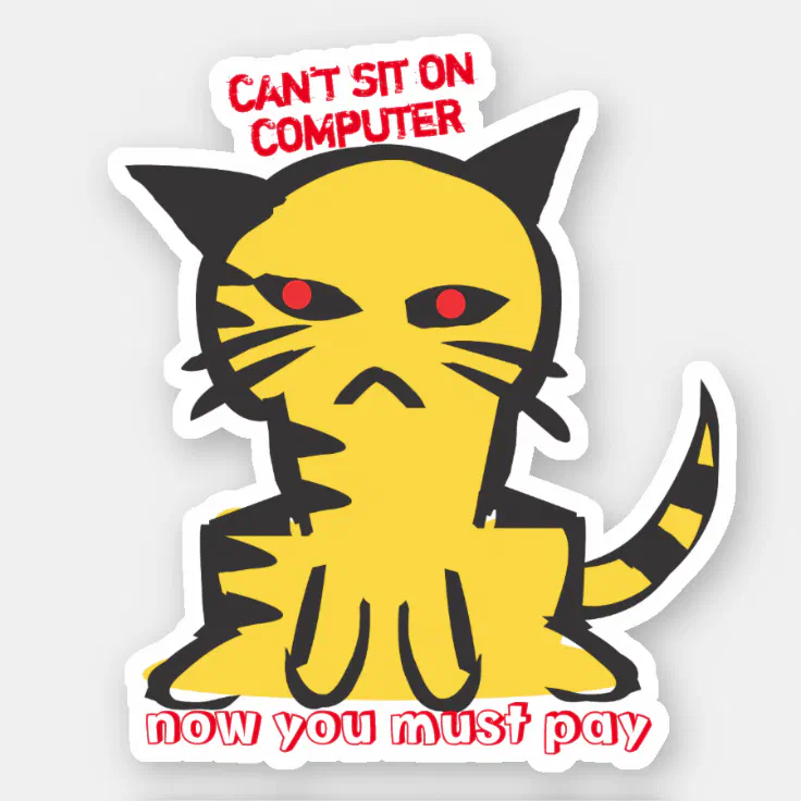 Funny angry evil computer revenge cat sticker | Zazzle