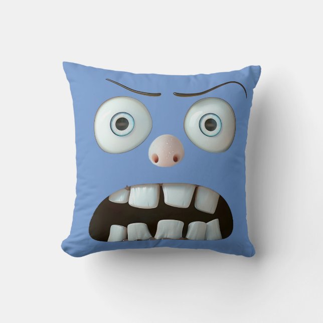 Funny Angry Face Throw Pillow  (Front)