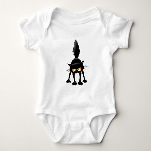 Funny Angry  Fierce Black Cat Cartoon Baby Bodysuit