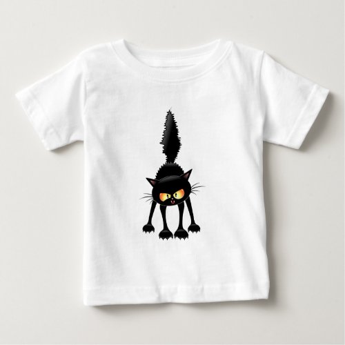 Funny Angry  Fierce Black Cat Cartoon Baby T_Shirt