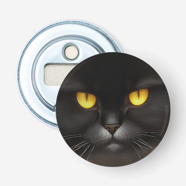 Funny Angry Fluffy Black Persian Kitty Cat Face Bottle Opener (Front)