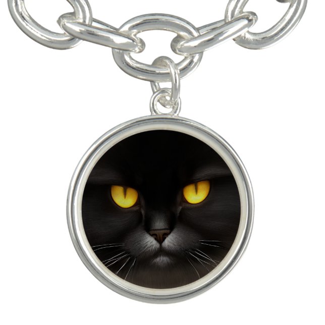 Funny Angry Fluffy Black Persian Kitty Cat Face Bracelet (Design)