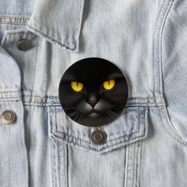 Funny Angry Fluffy Black Persian Kitty Cat Face Button (In Situ)
