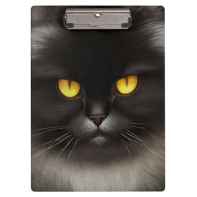 Funny Angry Fluffy Black Persian Kitty Cat Face Clipboard (Front)