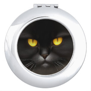 Funny Angry Fluffy Black Persian Kitty Cat Face Compact Mirror