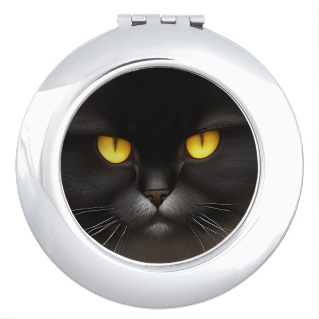 Funny Angry Fluffy Black Persian Kitty Cat Face Compact Mirror (Front)