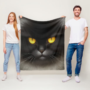 Funny Angry Fluffy Black Persian Kitty Cat Face Fleece Blanket