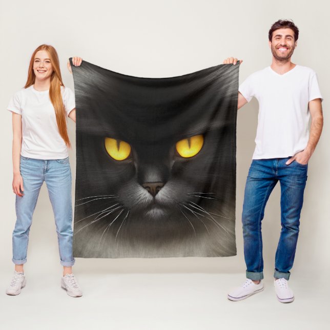 Funny Angry Fluffy Black Persian Kitty Cat Face Fleece Blanket (In Situ)