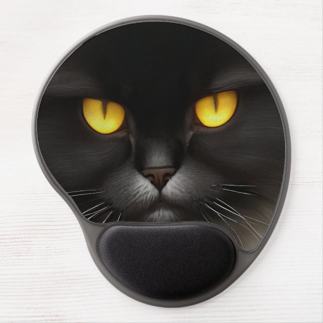 Funny Angry Fluffy Black Persian Kitty Cat Face Gel Mouse Pad (Front)