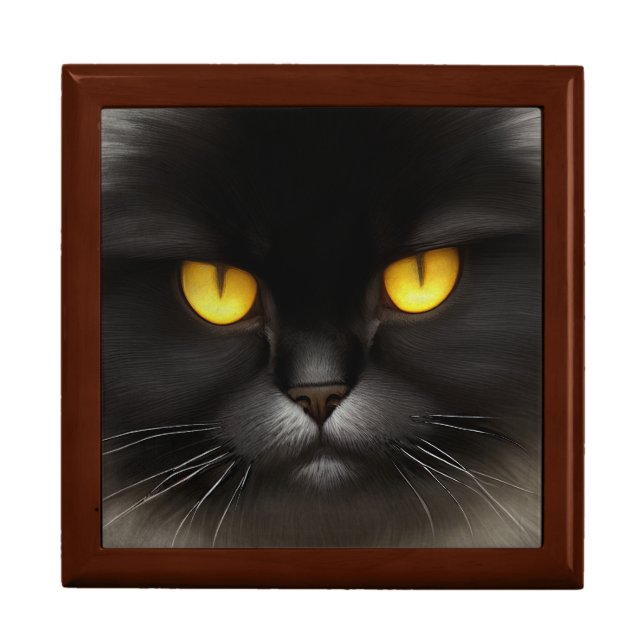 Funny Angry Fluffy Black Persian Kitty Cat Face Gift Box (Front)