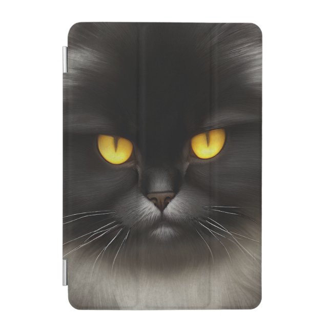 Funny Angry Fluffy Black Persian Kitty Cat Face iPad Mini Cover (Front)