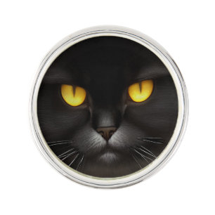 Funny Angry Fluffy Black Persian Kitty Cat Face Lapel Pin
