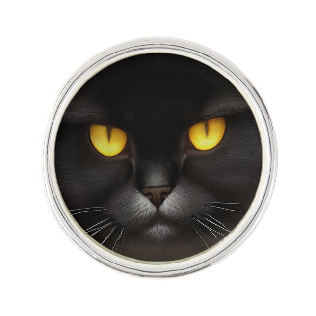 Funny Angry Fluffy Black Persian Kitty Cat Face Lapel Pin (Front)