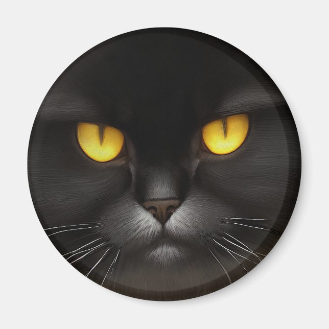 Funny Angry Fluffy Black Persian Kitty Cat Face Magnet (Front)