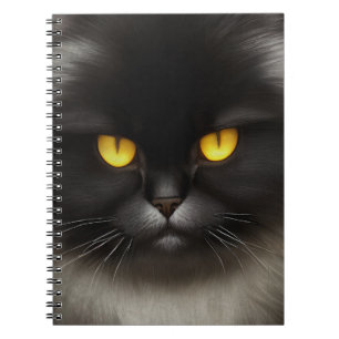 Funny Angry Fluffy Black Persian Kitty Cat Face Notebook