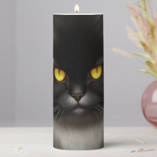 Funny Angry Fluffy Black Persian Kitty Cat Face Pillar Candle
