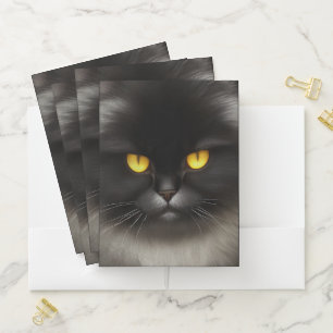 Funny Angry Fluffy Black Persian Kitty Cat Face Pocket Folder