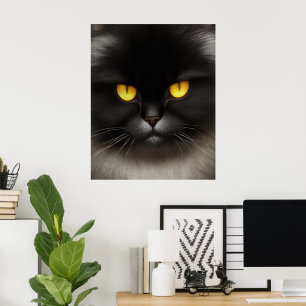 Funny Angry Fluffy Black Persian Kitty Cat Face Poster