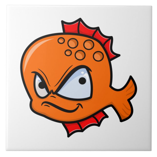 Funny Angry Goldfish Ceramic Tile (Front)