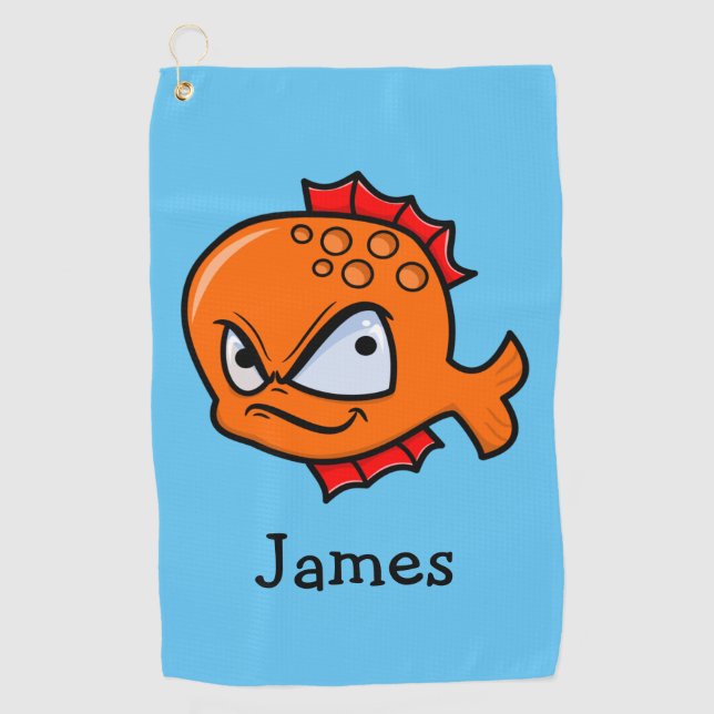 Funny Angry Goldfish Golf Towel (Front)