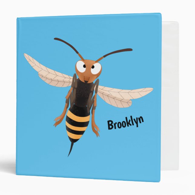 Funny angry hornet wasp cartoon illustration 3 ring binder (Front/Inside)