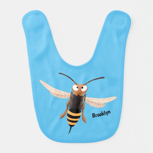 Funny angry hornet wasp cartoon illustration  baby bib (Front)