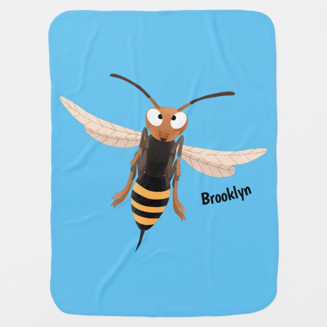 Funny angry hornet wasp cartoon illustration baby blanket (Front)