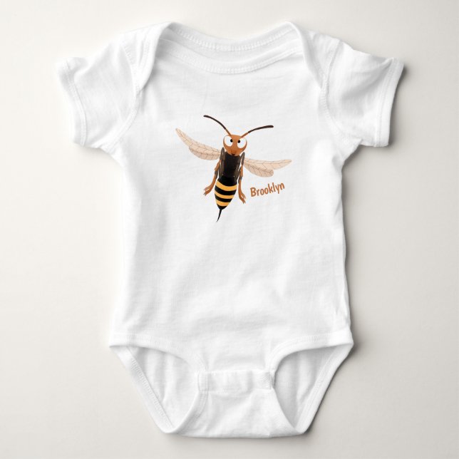 Funny angry hornet wasp cartoon illustration baby bodysuit (Front)