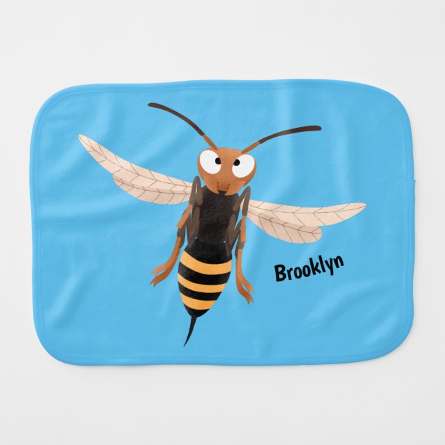 Funny angry hornet wasp cartoon illustration baby burp cloth (Front Horizontal)