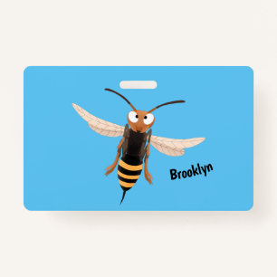 Funny angry hornet wasp cartoon illustration badge