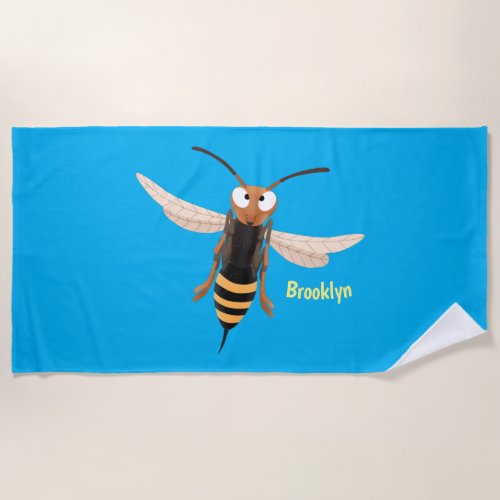 Funny angry hornet wasp cartoon illustration beach towel