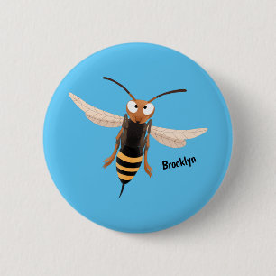 Funny angry hornet wasp cartoon illustration button