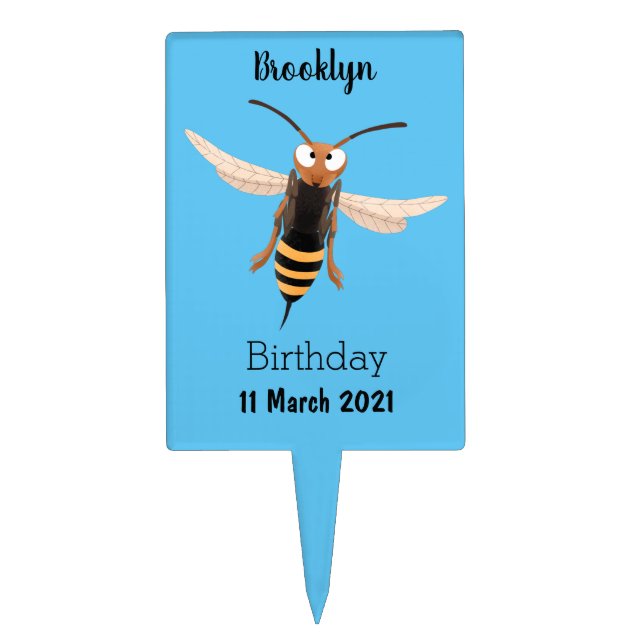 Funny angry hornet wasp cartoon illustration cake topper (Front)