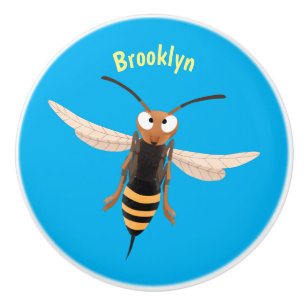 Funny angry hornet wasp cartoon illustration ceramic knob