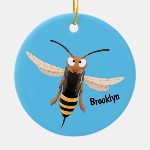 Funny angry hornet wasp cartoon illustration ceramic ornament
