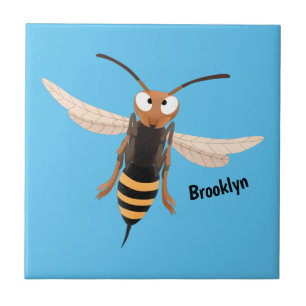Funny angry hornet wasp cartoon illustration ceramic tile