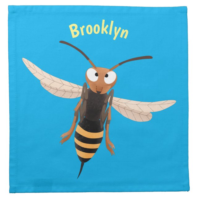 Funny angry hornet wasp cartoon illustration cloth napkin (Front)