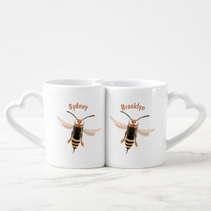 Funny angry hornet wasp cartoon illustration  coffee mug set