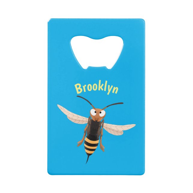 Funny angry hornet wasp cartoon illustration credit card bottle opener (Front)