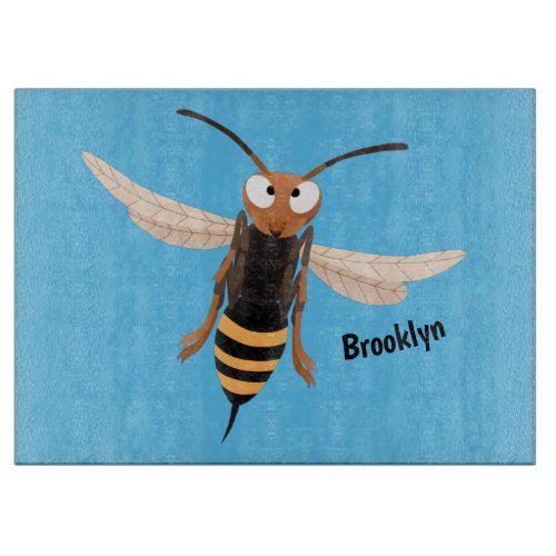 Funny angry hornet wasp cartoon illustration  cutting board