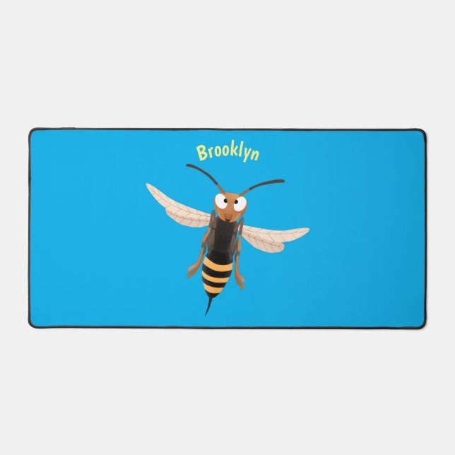 Funny angry hornet wasp cartoon illustration  desk mat (Front)