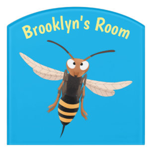 Funny angry hornet wasp cartoon illustration door sign
