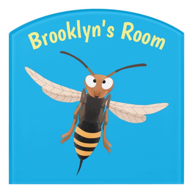 Funny angry hornet wasp cartoon illustration door sign (Contour Front)