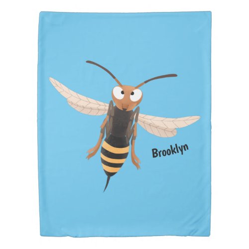 Funny angry hornet wasp cartoon illustration duvet cover