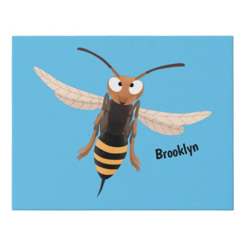 Funny angry hornet wasp cartoon illustration faux canvas print