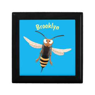 Funny angry hornet wasp cartoon illustration gift box
