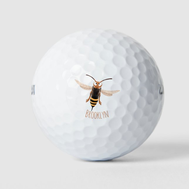 Funny angry hornet wasp cartoon illustration golf balls (Front)