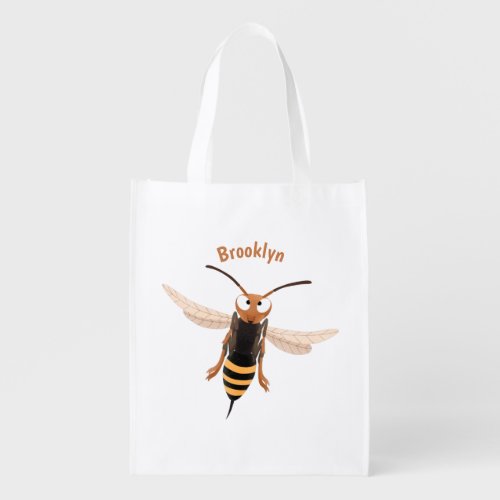 Funny angry hornet wasp cartoon illustration grocery bag