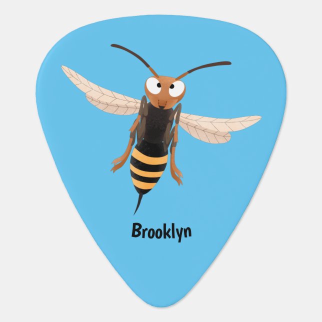 Funny angry hornet wasp cartoon illustration guitar pick (Front)