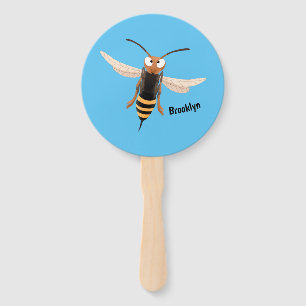 Funny angry hornet wasp cartoon illustration hand fan